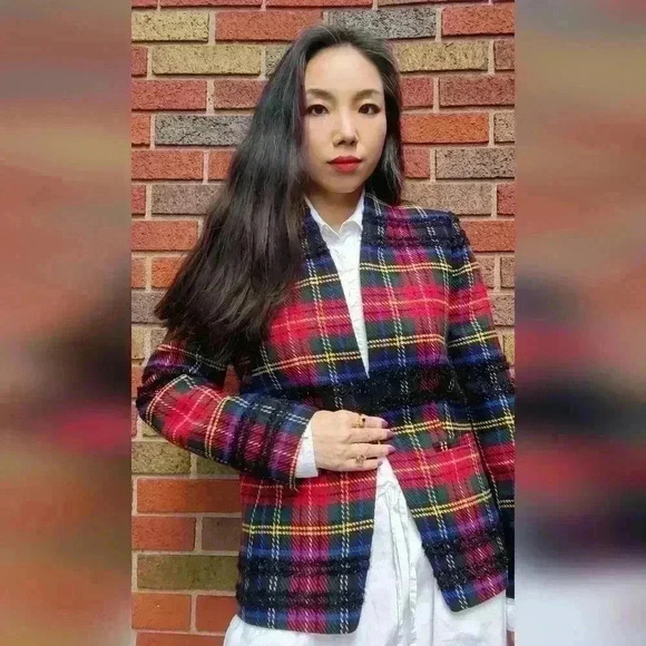 Blazer j crew Tartan Blazer  In Black Red Multi Plaid Pattern Christmas style  s - Picture 16 of 17